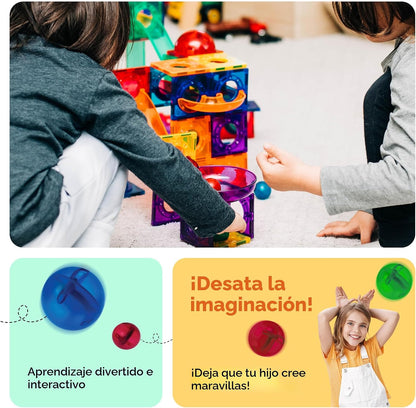 PicassoTiles - Juego de pista de canicas magnéticas de 100 piezas c...