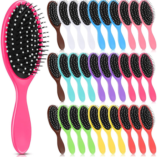 Suclain 30 cepillos de pelo húmedo para mujer, cepillo desenredante de viaje, cerdas suaves con base de cojín, cepillos de secado desenredantes pequeños para mujeres, 10 colores