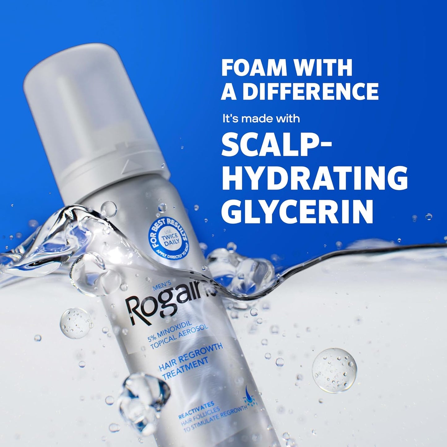 Rogaine para hombres 5% Minoxidil para hombres en espuma, crecimiento clínicamente probado para cabello adelgazado, tratamiento tópico para la pérdida de cabello, aerosol tópico sin perfume