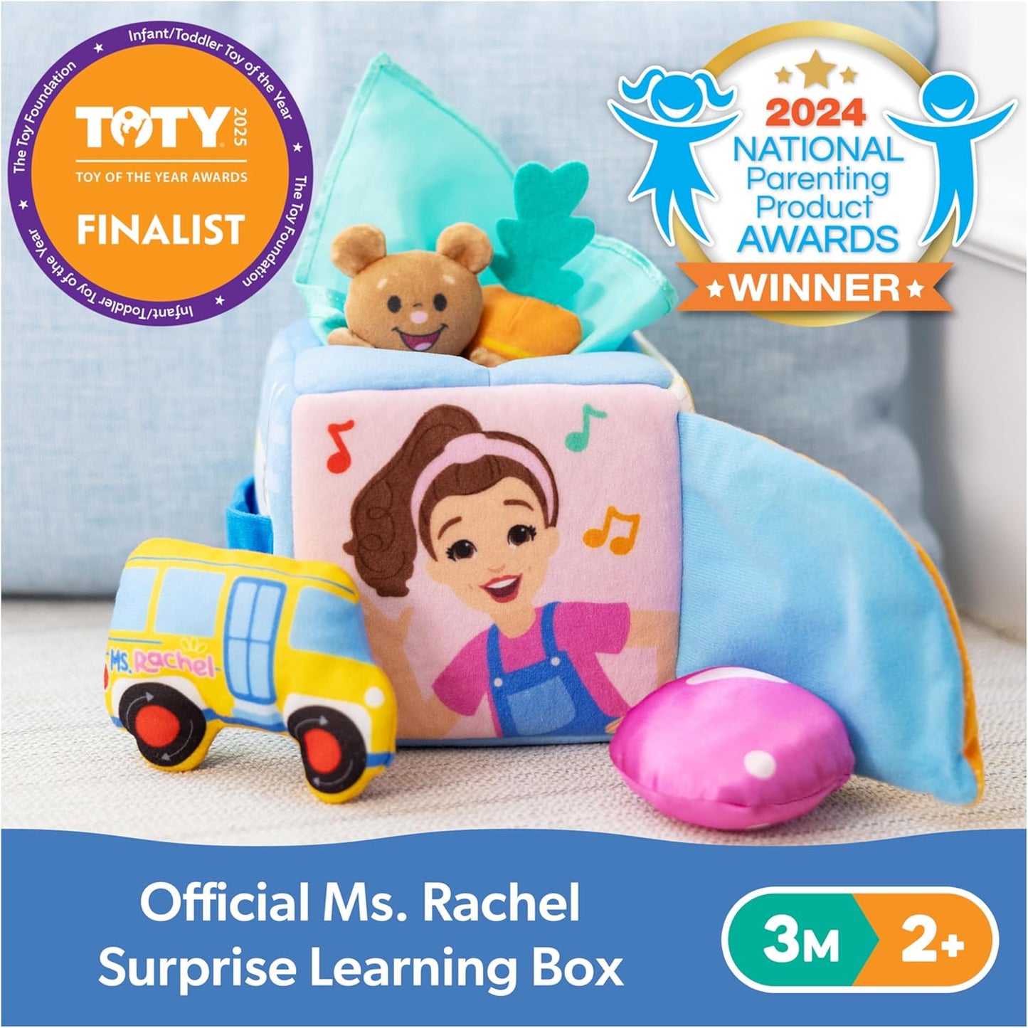 Caja de Aprendizaje Sorpresa Oficial de Ms. Rachel, Juguetes Educativos con Animales de Peluche, Juguetes Sensoriales y Actividades para Bebés, Juguetes para Niños y Niñas de 0-2+