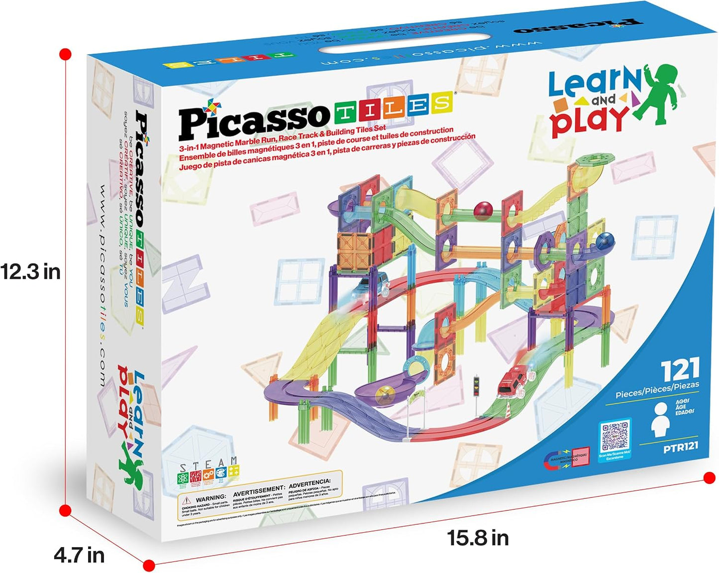 PicassoTiles Juego de 121 azulejos magnéticos de pista de carreras...