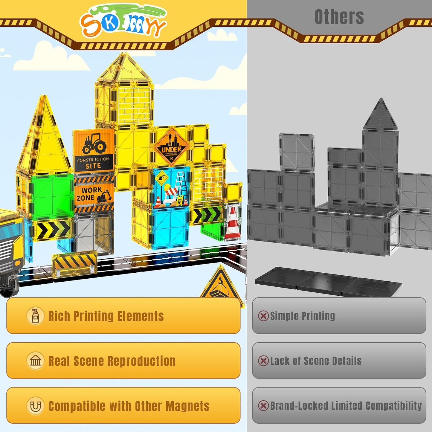 SKTMYY Azulejos magnéticos para niños, juguetes de construcción con...