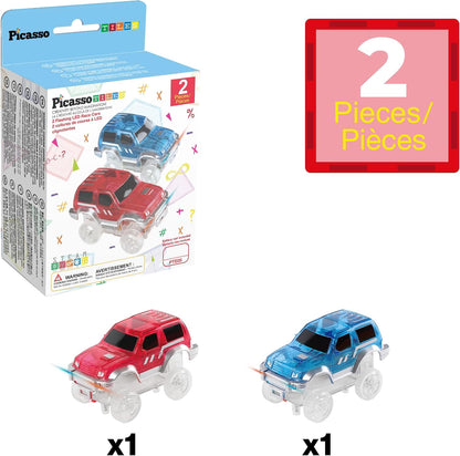 PicassoTiles Juego de 2 autos magnéticos de juguete altamente detal...