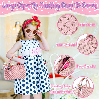 Bolsa de juego para niñas pequeñas, 32 piezas bolso de niña con maquillaje de simulación para niños, juguetes de princesa incluye bolso, teléfono, reloj de pulsera, bufanda de seda bolso de