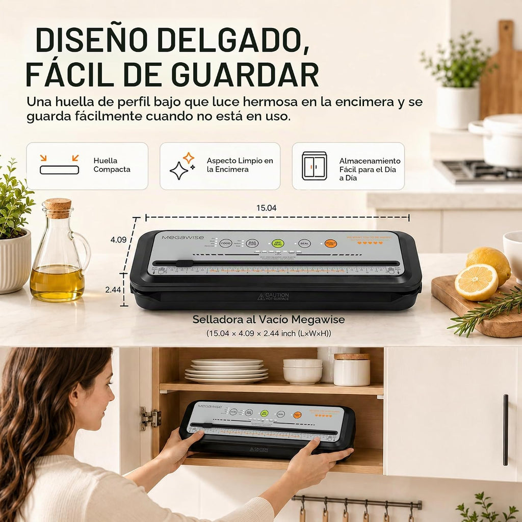 MEGAWISE Potente máquina selladora al vacío 2025 | Diseño compacto...