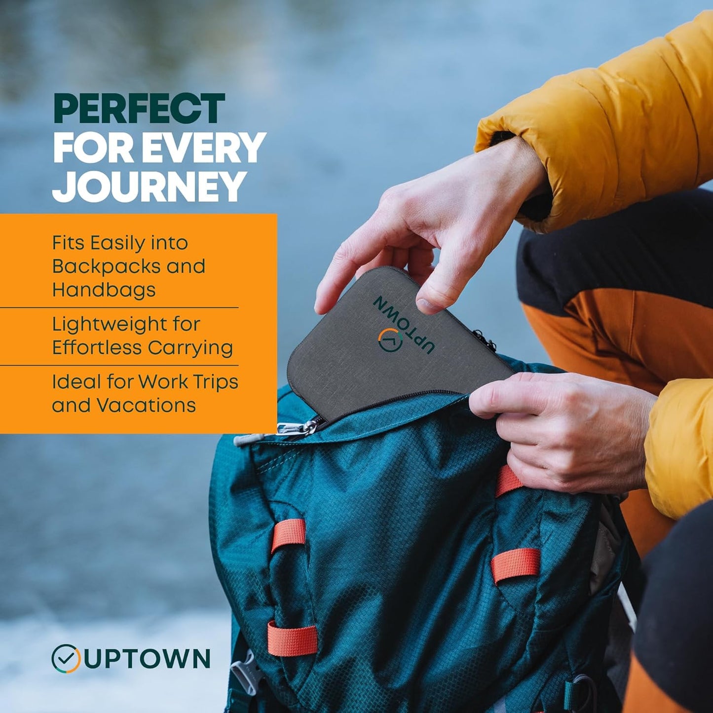 Uptown Paquete de tecnología de carga de viaje de 7 piezas, cargador portátil de 10,000 mAh, adaptador de pared GaN de 45 W, cargador de automóvil de 48 W y 4 cables con organizador de cables, esenciales de viaje para teléfonos, tabletas y computadoras po