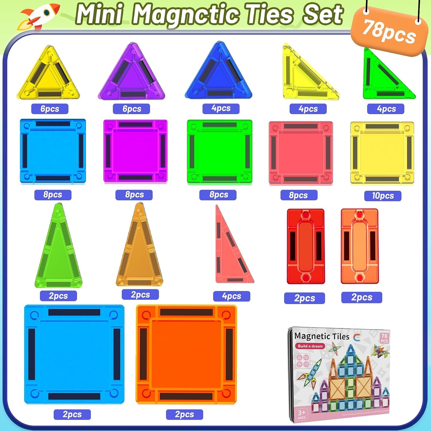 Mini azulejos magnéticos, juego de 78 piezas de azulejos magnéticos...
