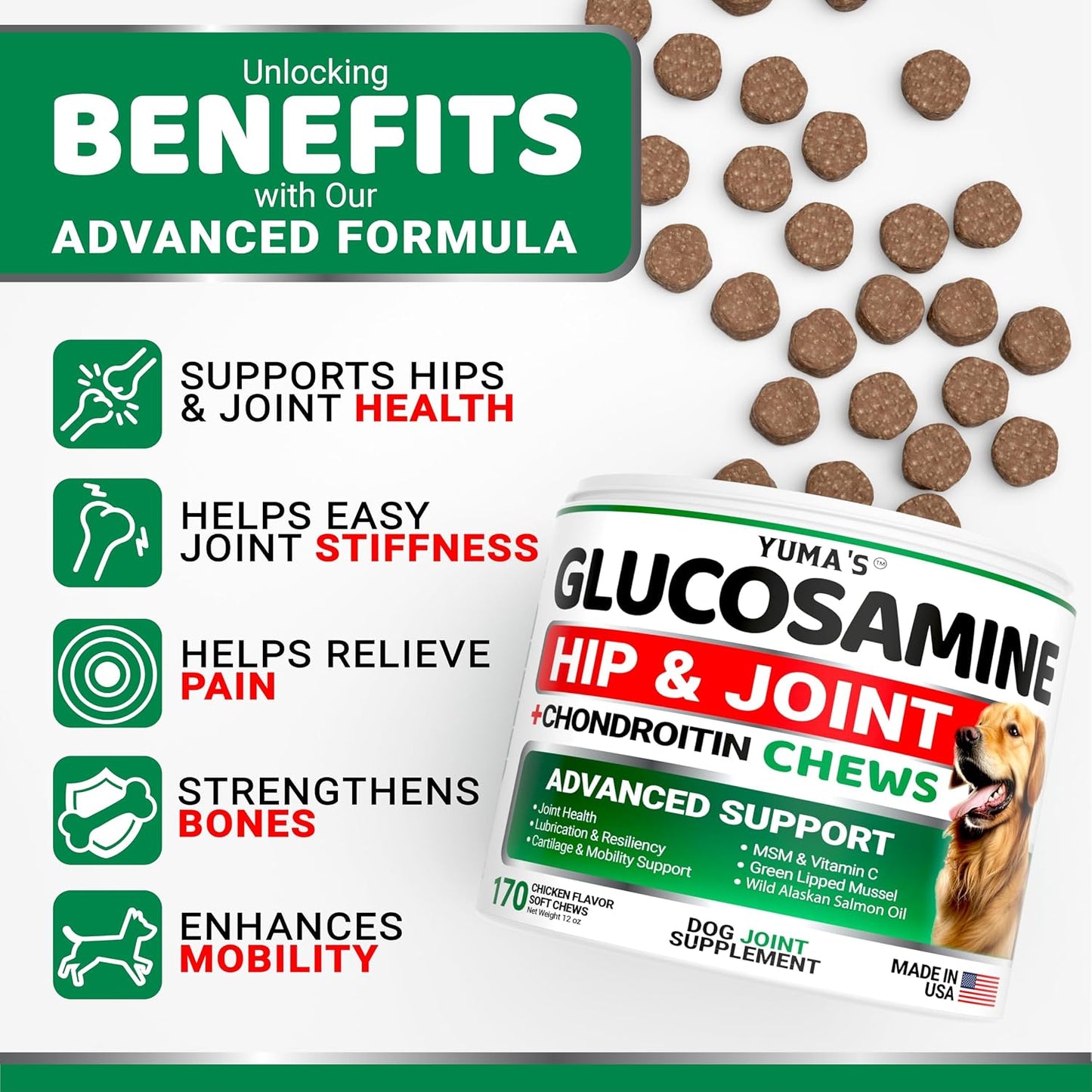 Glucosamina para perros - Suplemento para cadera y articulaciones p...