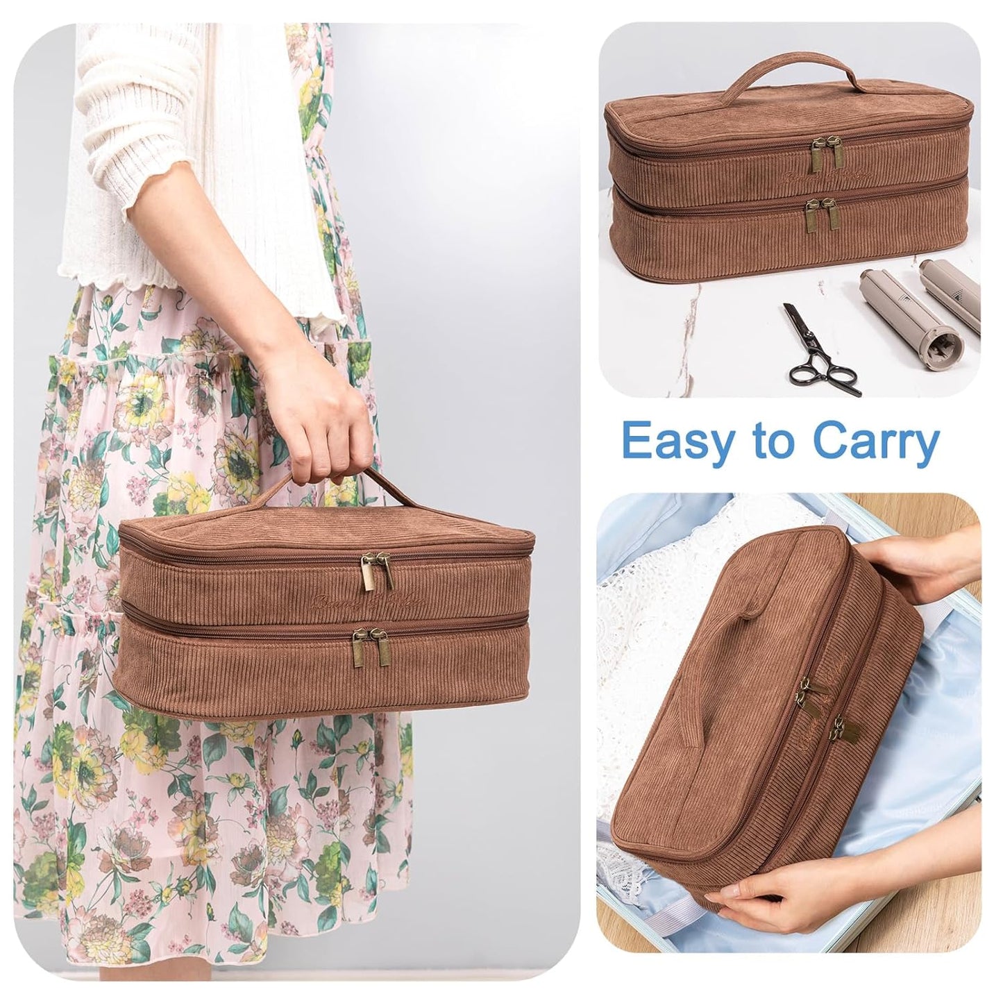 ELCUPA Estuche de viaje para herramientas de cabello de doble capa...