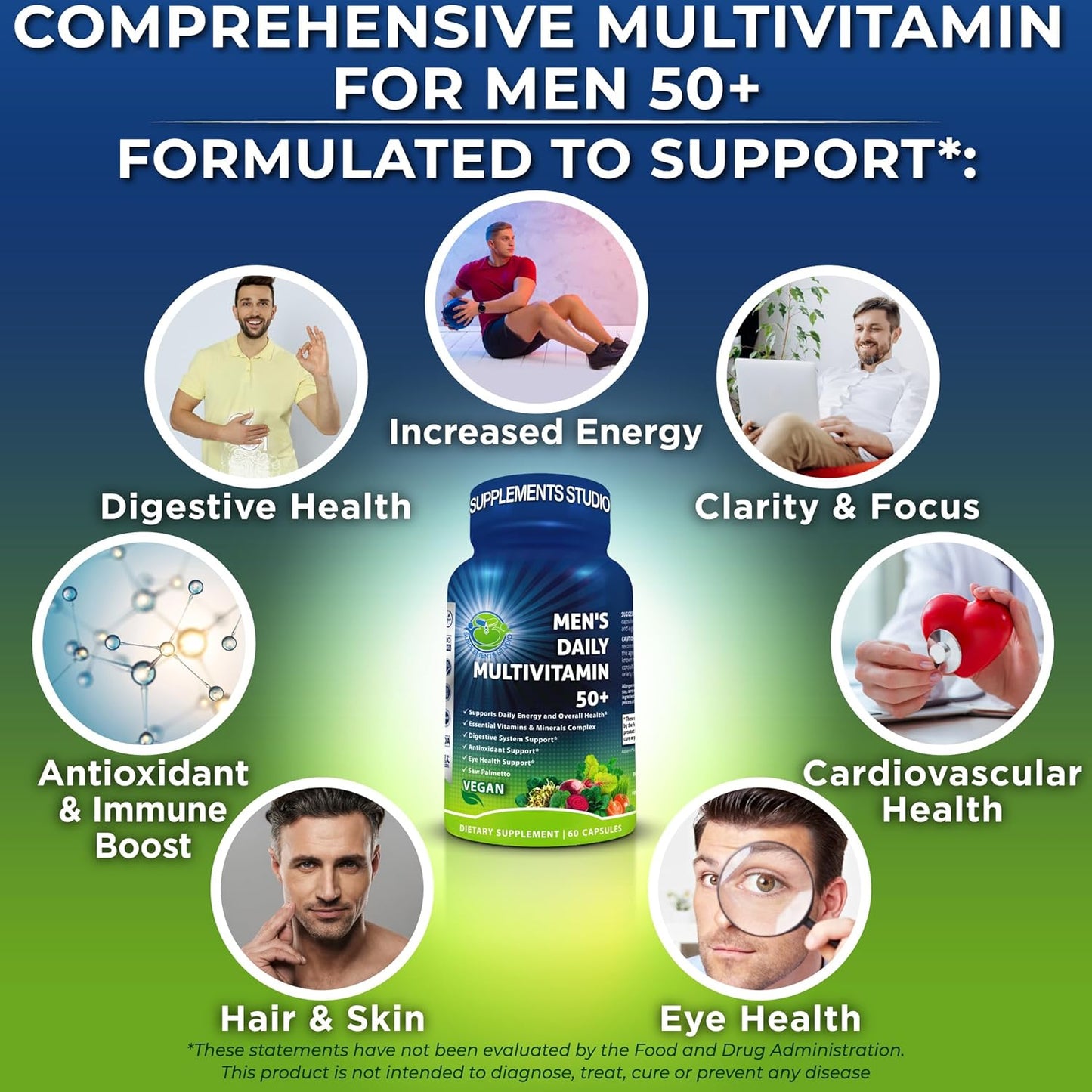 Multivitamínico diario para hombres 50 Plus - Multivitamínico vegan...