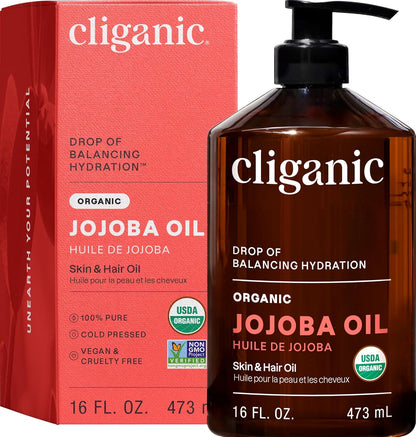 Cliganic Aceite de jojoba orgánico de 16 onzas, 100% puro, a granel...