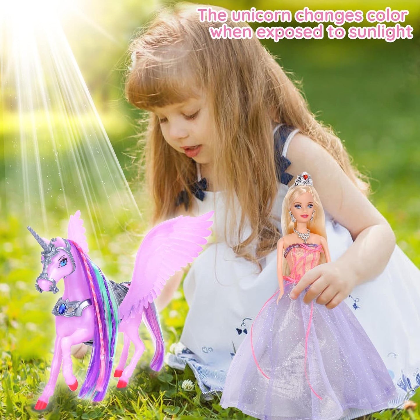 BETTINA Muñeca de unicornio y princesa que cambia de color, cambio...