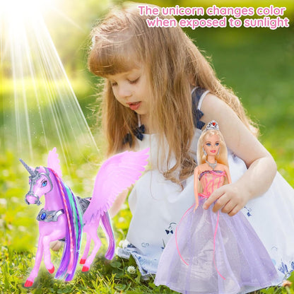 BETTINA Muñeca de unicornio y princesa que cambia de color, cambio...