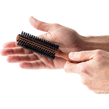 ZilberHaar - Cepillo redondo para cabello y barba Styler - Cerdas rígidas de jabalí de 1.3 pulgadas y mango de madera de perlado de 8.5 pulgadas - 222 tapones de cerdas - Cepillo de aseo de barba para hombres