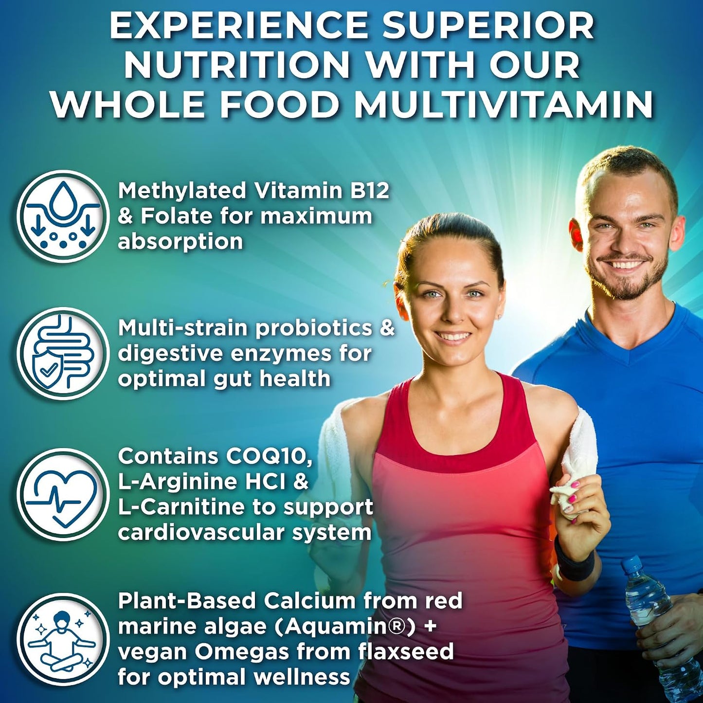 Multivitamínico vegano de alimentos integrales sin hierro, multivit...