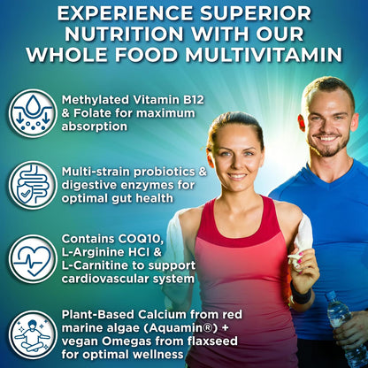Multivitamínico vegano de alimentos integrales sin hierro, multivit...