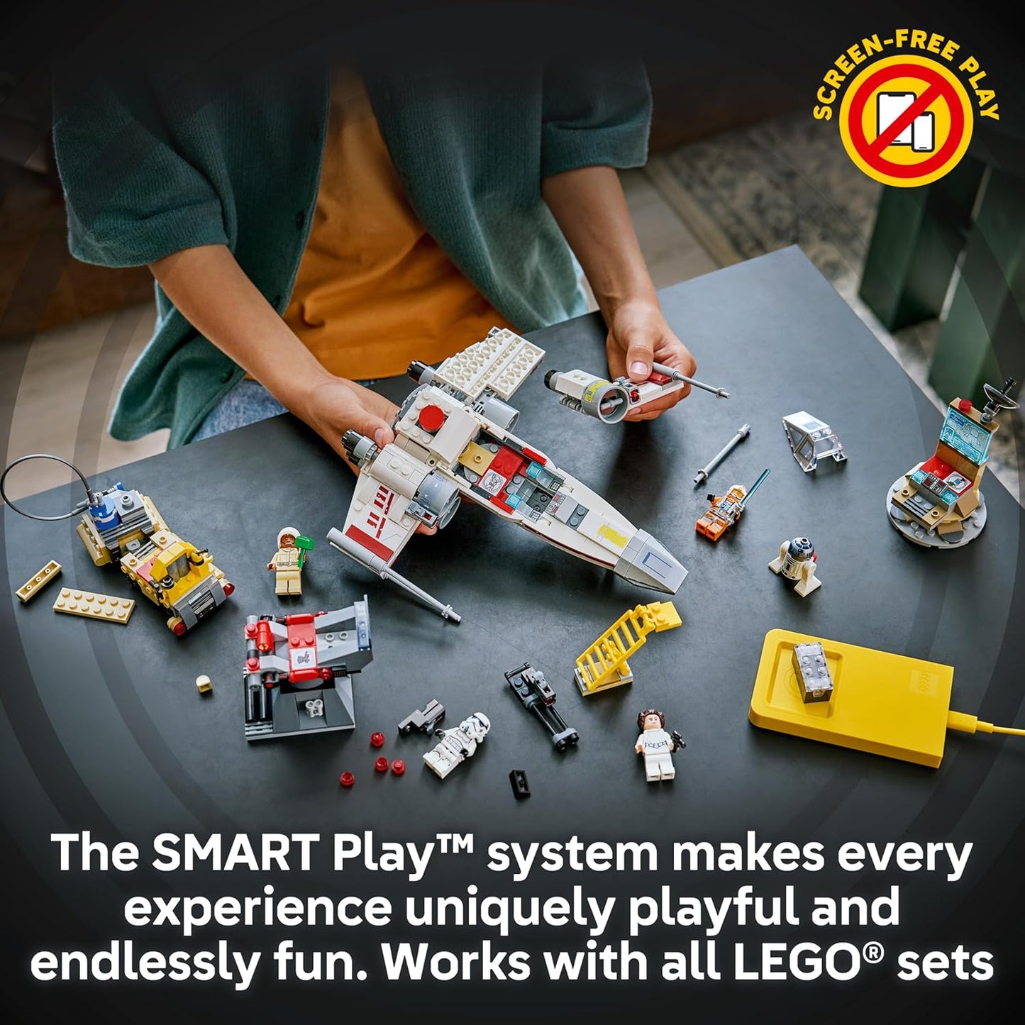 LEGO Star Wars SMART Play: Luke's Red Five X-Wing - Juguete interactivo de construcción todo en uno - Reacciona a cómo te mueves y juegas con un ladrillo inteligente - Regalo para niños, niñas, niños