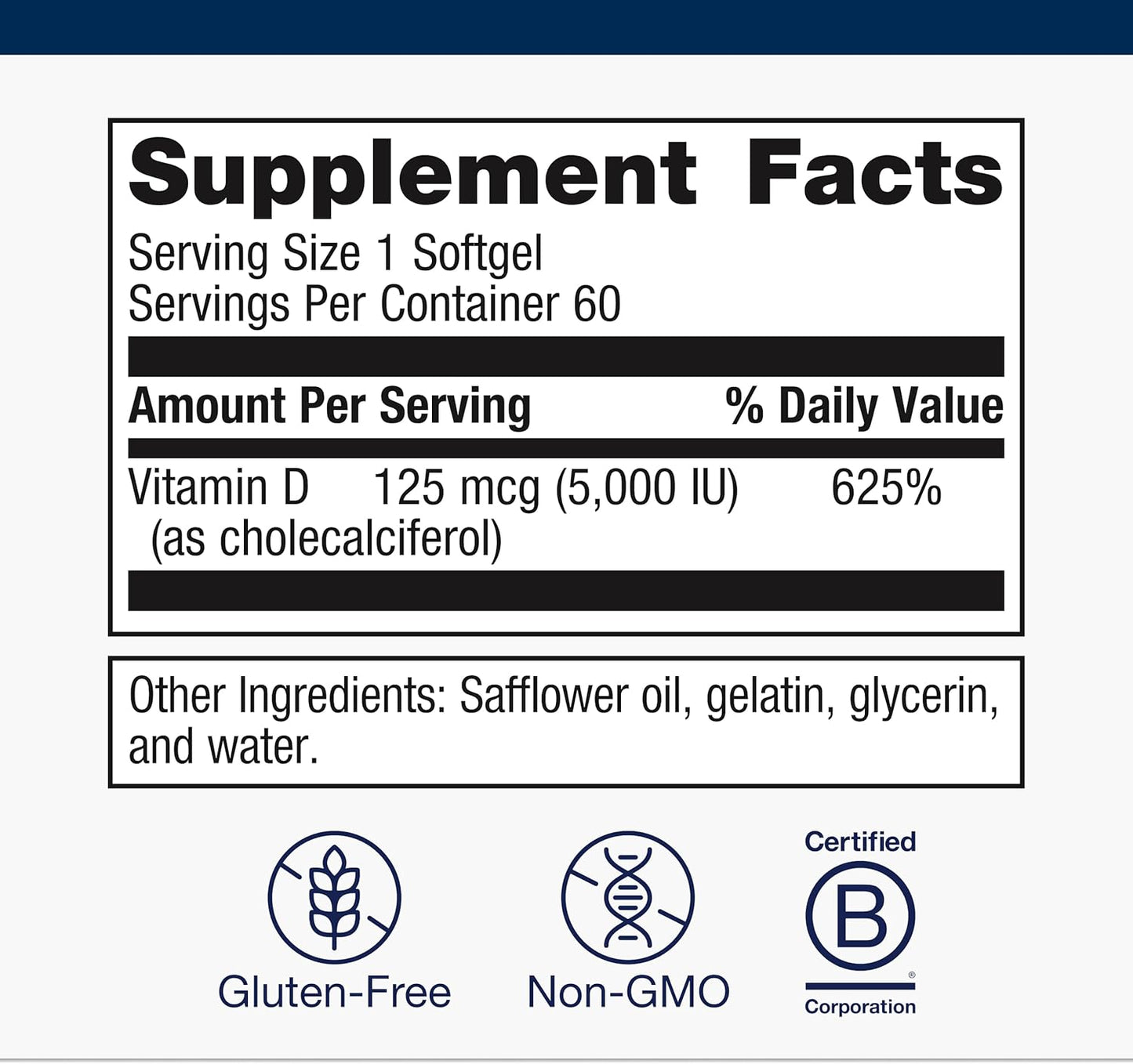 Metagenics Suplemento de vitamina D3 de 5000 UI - Cápsulas blandas...