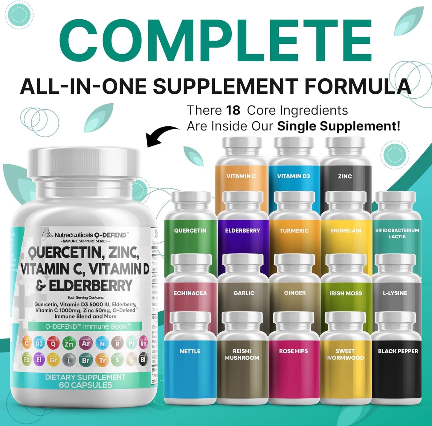 Clean Nutraceuticals Quercetina, Zinc, Vitamina C, Vitamina D, Brom...