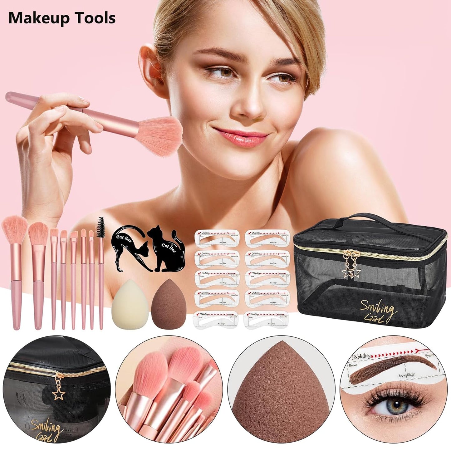 Kit de maquillaje todo en uno para mujer, kit completo de maquillaje, juego de regalo de maquillaje para mujer, paquete esencial de maquillaje incluye base, imprimación facial, paleta de sombras de