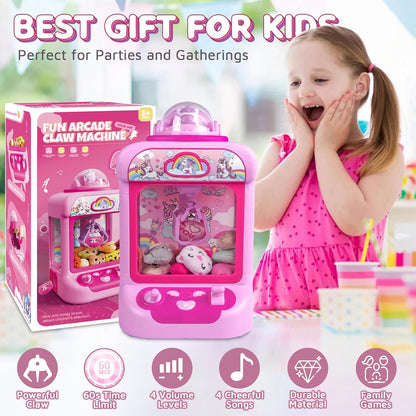Marlrin Máquina de Garra para Niños, Mini Máquina Expendedora Juguetes de Unicornio para Niñas, Agarrador de Dulces Dispensador de Premios con Sonido y 20 Mini Juguetes de Peluche, Juego de Arcade