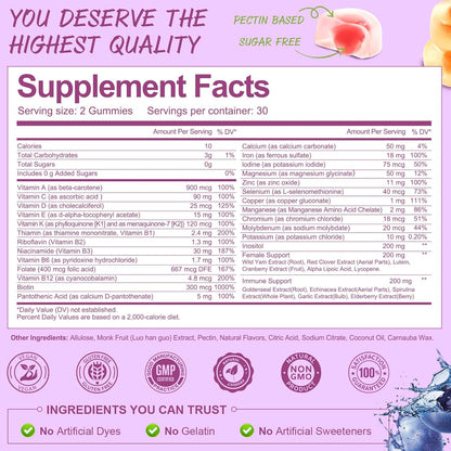 Totaria - Gomitas multivitamínicas sin azúcar para mujeres de 14 añ...