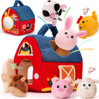 hahaland - Juguetes para bebés de 6-12 meses, juego de granero con animales de peluche de granja, sonajero, papel crujiente, espejo, juguetes montessori sensoriales para niños pequeños de 1-3 años