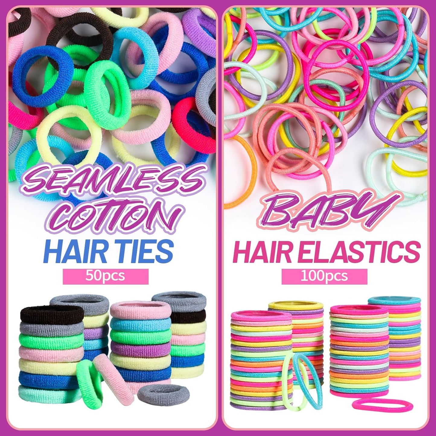 Teenitor Lazos elásticos para el cabello, accesorios para el cabello para niñas, coloridas bandas elásticas para el cabello para bebé, bandas de goma para el cabello con pinzas para el cabello