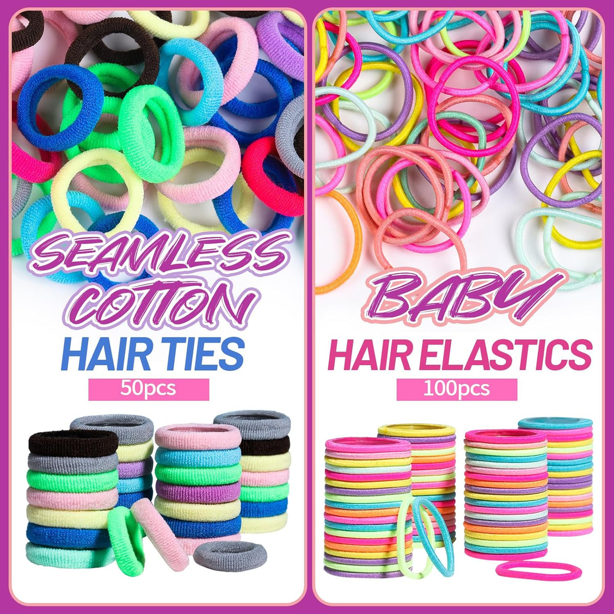 Teenitor Lazos elásticos para el cabello, accesorios para el cabello para niñas, coloridas bandas elásticas para el cabello para bebé, bandas de goma para el cabello con pinzas para el cabello