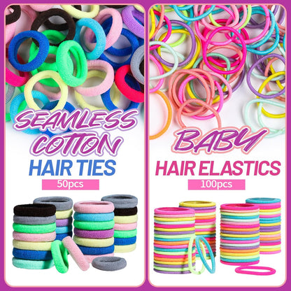 Teenitor Lazos elásticos para el cabello, accesorios para el cabello para niñas, coloridas bandas elásticas para el cabello para bebé, bandas de goma para el cabello con pinzas para el cabello