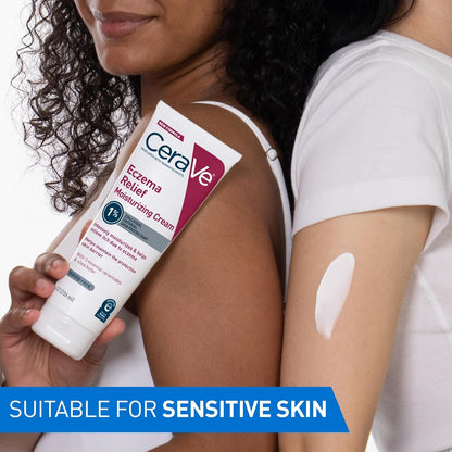 CeraVe Crema hidratante para aliviar el eccema con avena coloidal, manteca de karité y vitamina E para piel seca y alivio de picazón en la piel, sin esteroides y sin parabenos, 8 onzas