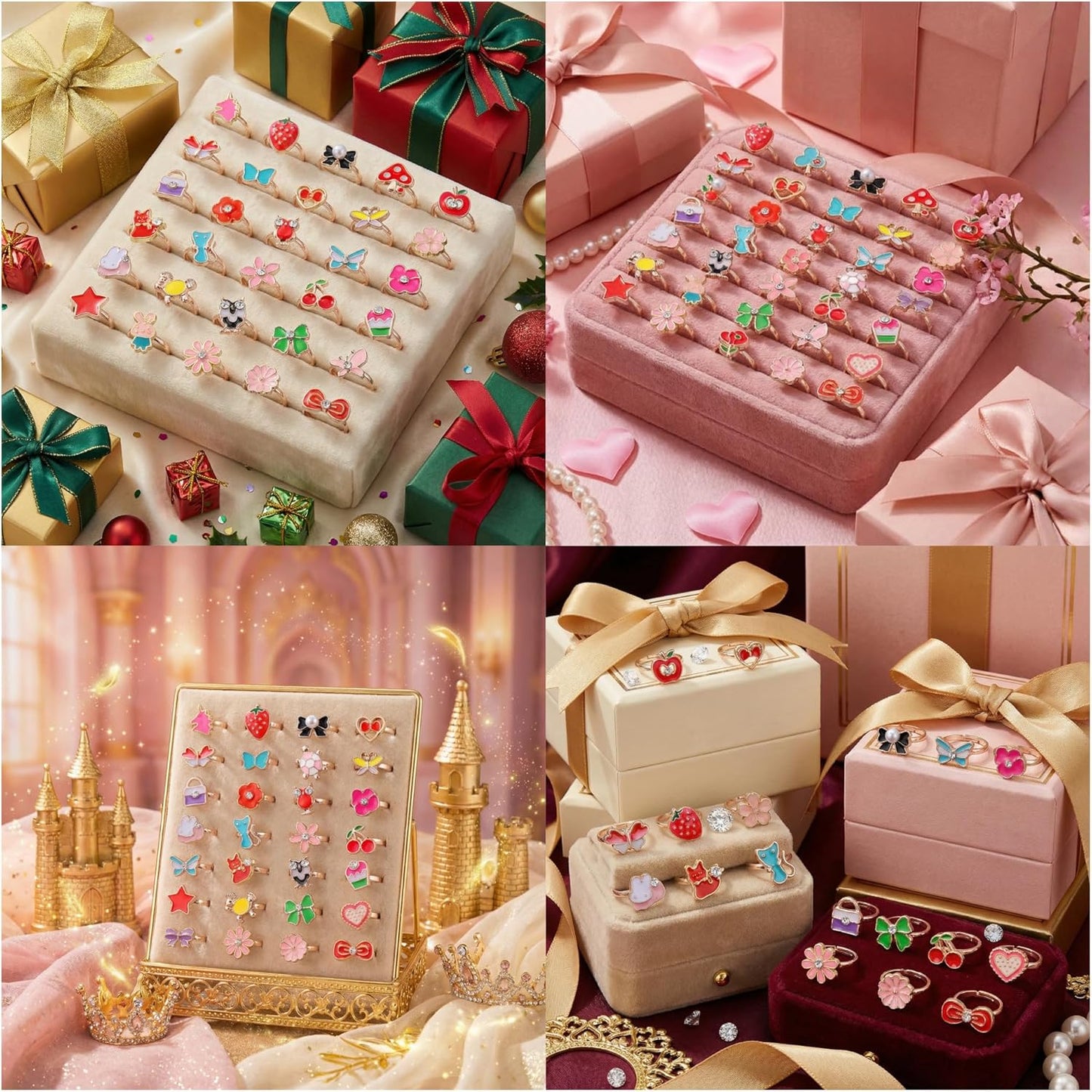 36 anillos de joyería de aleación para niña, ajustables, sin duplicación, anillos de juego para niños en caja, anillos de simulación y disfraces para niñas de 4 a 12 años, regalos de cumpleaños