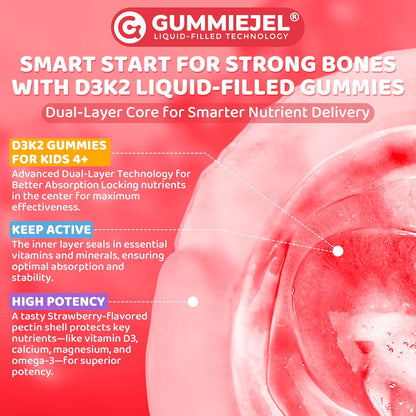 Gomas rellenas de líquido con vitamina D3 K2 + calcio para niños y...