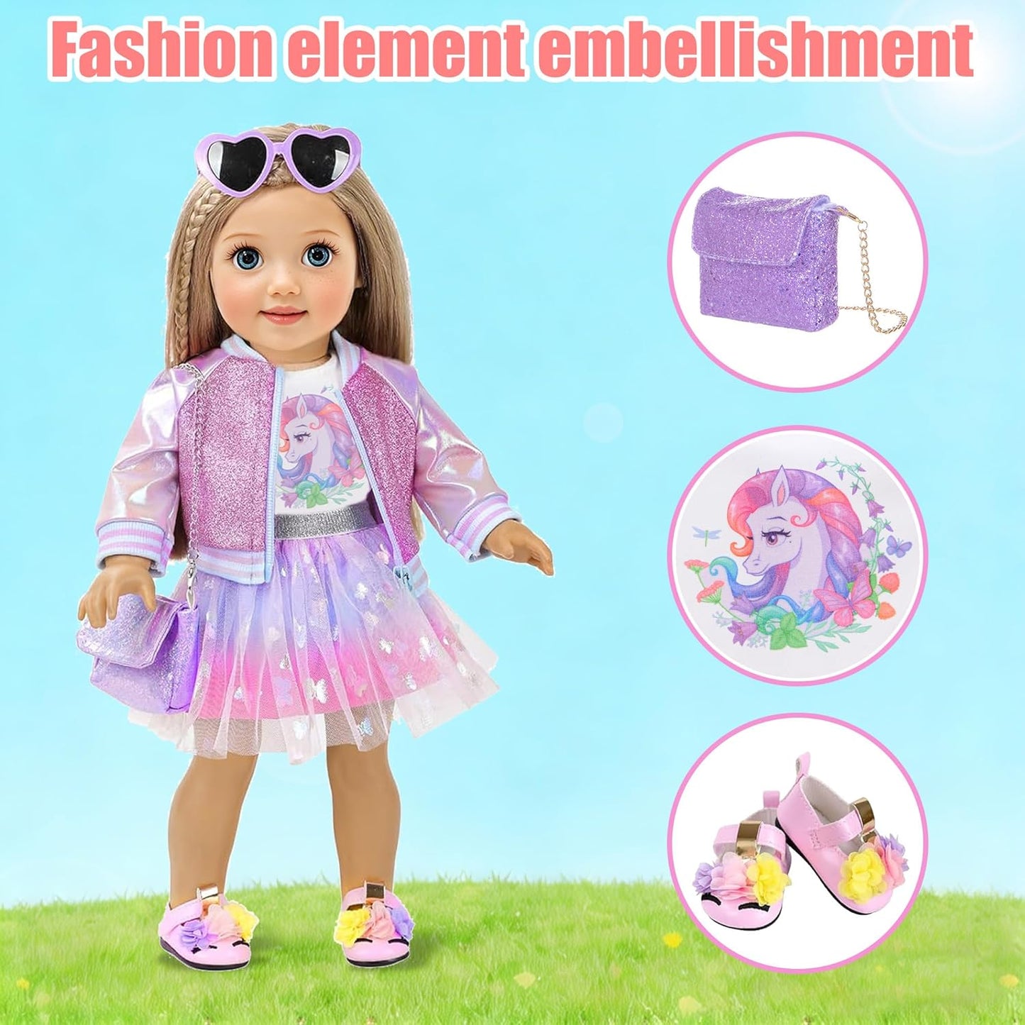 ebuddy Ropa y accesorios para muñecas de 18 pulgadas, traje de unic...