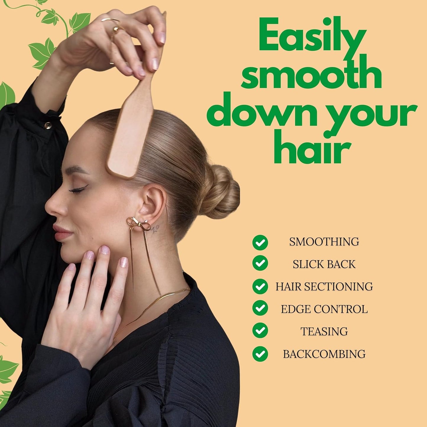 GranNaturals Cepillo de Cabello con Cerdas de Jabalí para Peinado Hacia Atrás para Cola de Caballo Elegante, Moño y Alisado de Cabello de Bebé, Cabellos Sueltos, Control de Bordes - Cepillo de Cardado