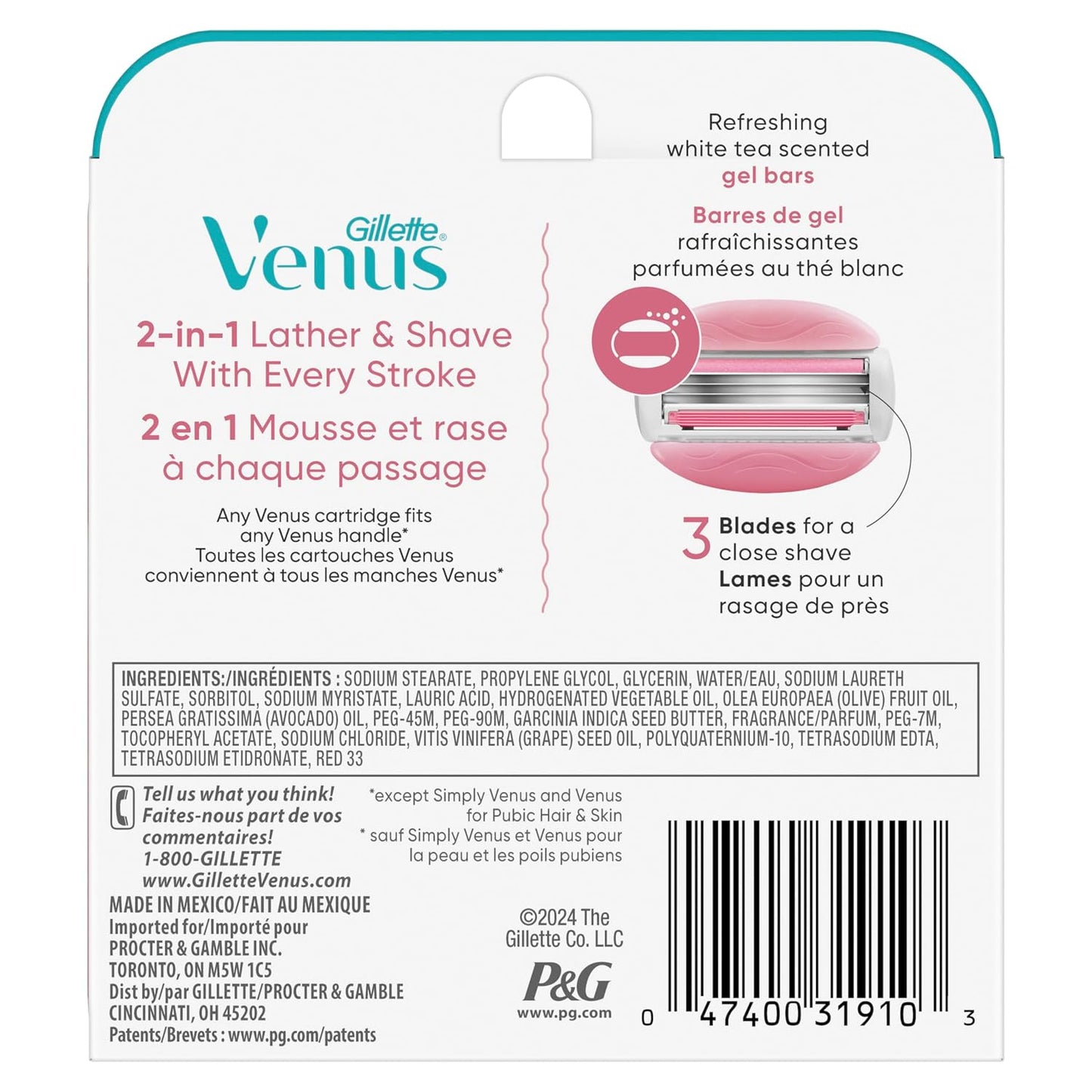 Gillette Venus ComfortGlide White Tea - Cuchillas de afeitar para m...