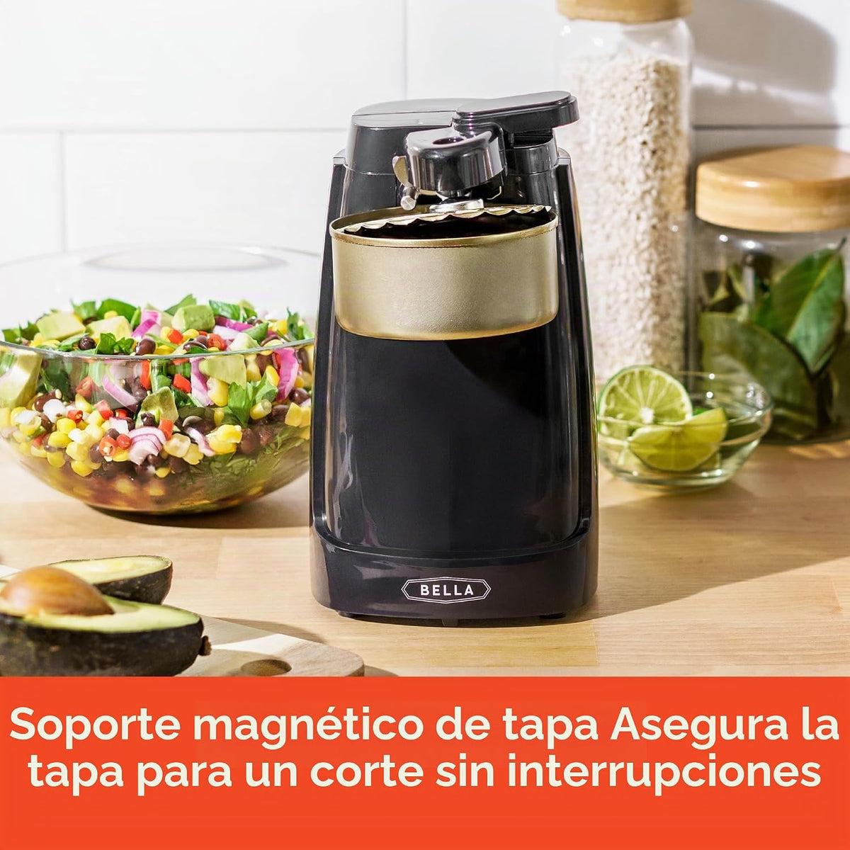bella Abrelatas eléctrico y afilador de cuchillos, palanca de corte...
