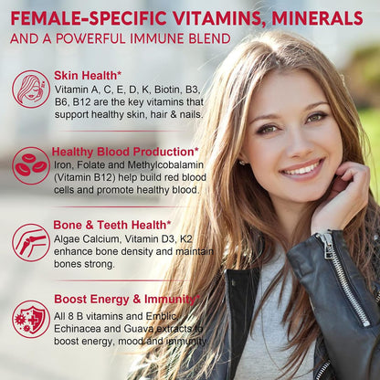 Multivitamínico metilado para mujeres, gomitas, calcio, D3 K2, meti...