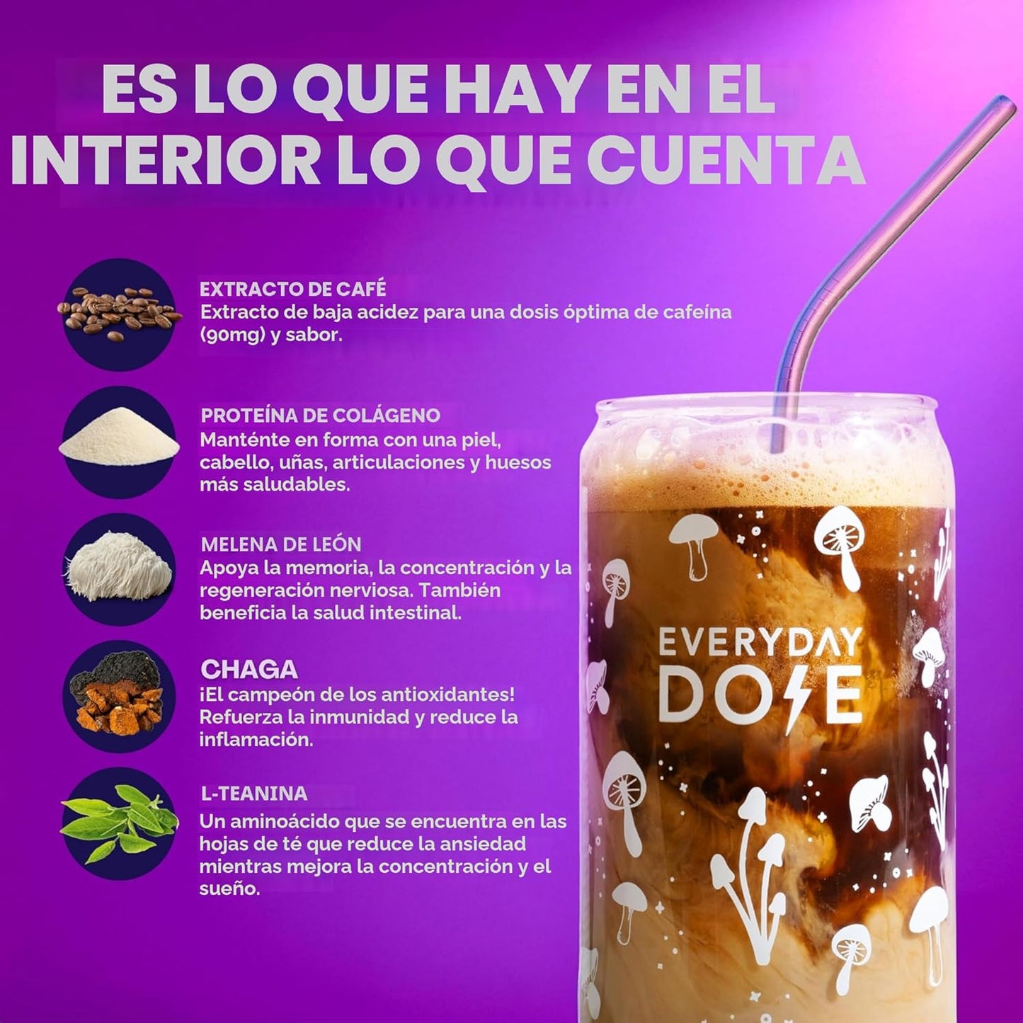 Everyday Dose Bold - Café de hongos de tostado medio, 90 mg de cafe...