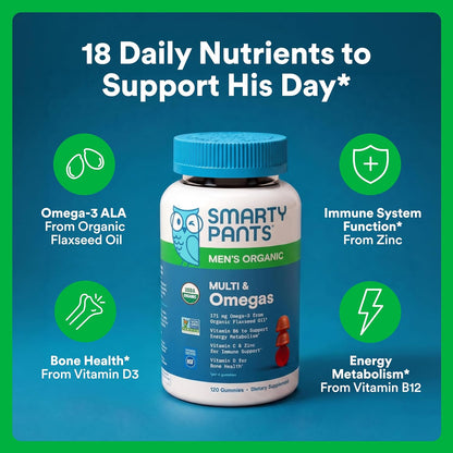 SmartyPants Multivitamínico para hombres, gomitas orgánicas: metilf...