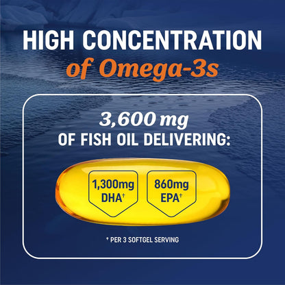 Aceite de pescado DHA Omega 3 de triple fuerza 3600 mg | Más de 210...