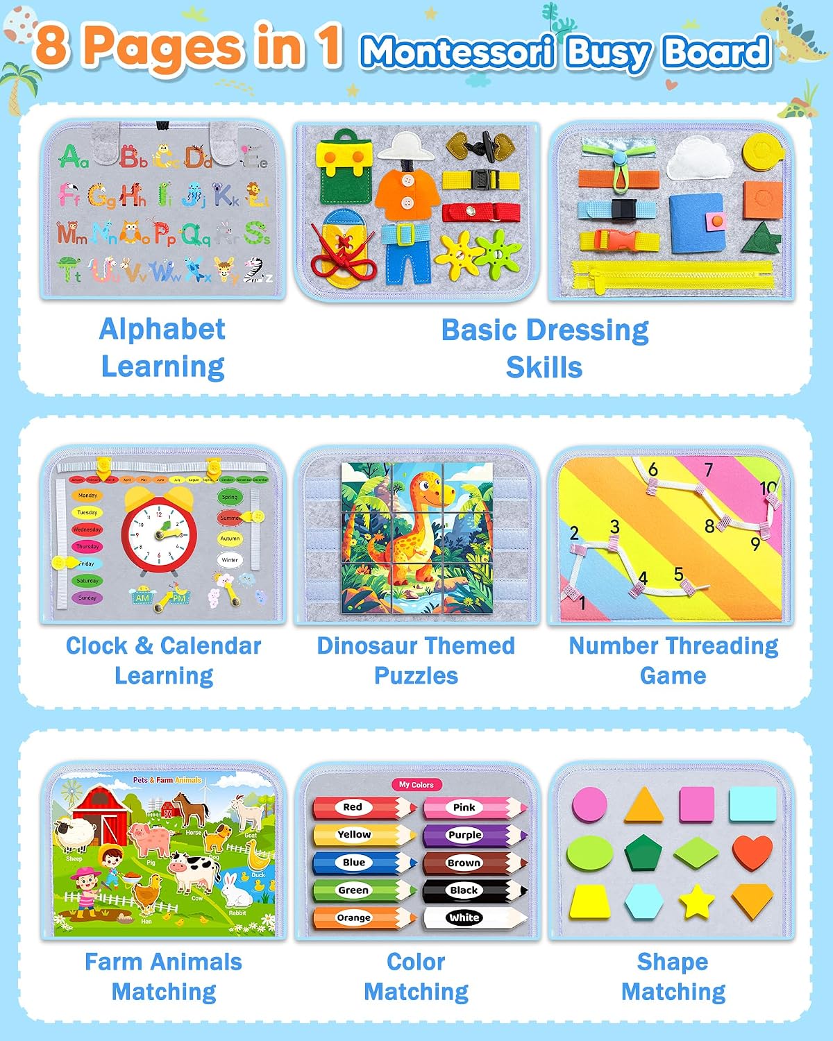 Gojmzo Busy Board - Juguetes Montessori para niños pequeños y niñas...