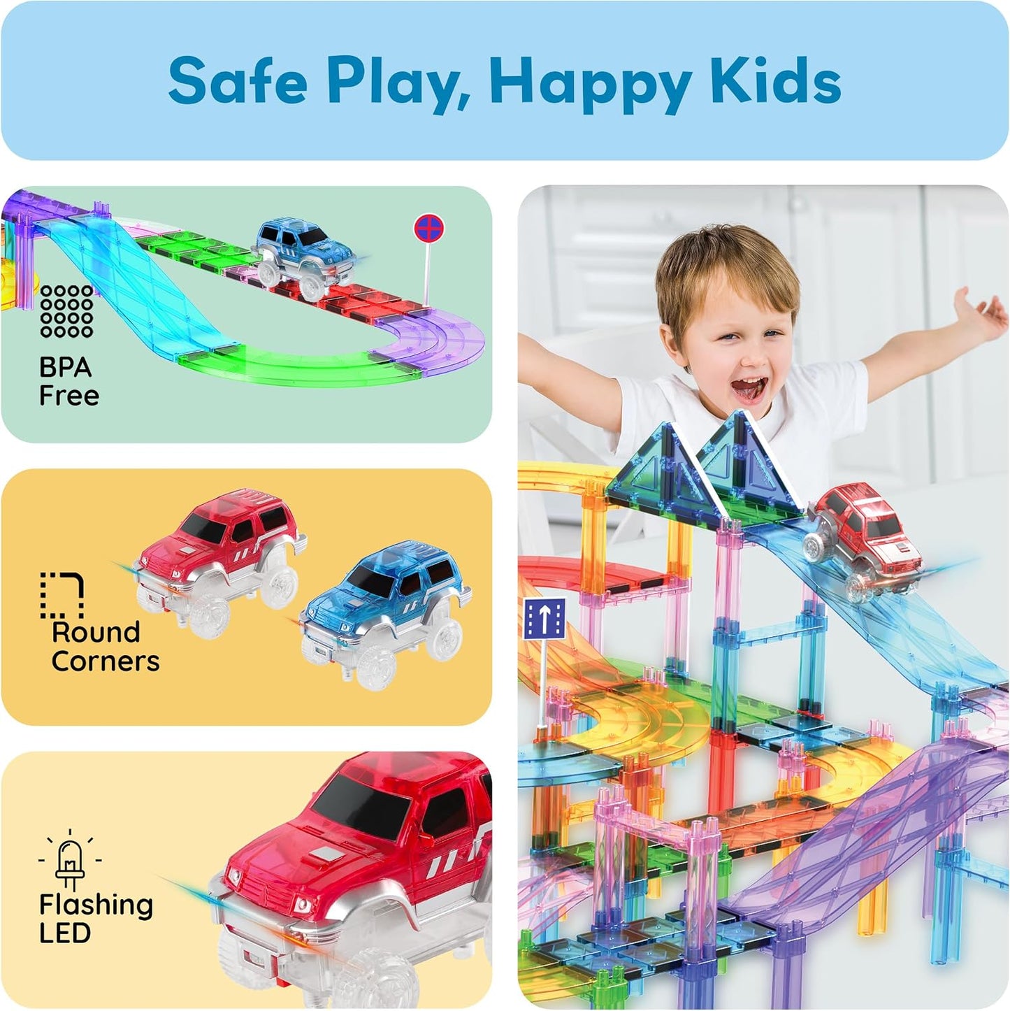 PicassoTiles Juego de 2 autos magnéticos de juguete altamente detal...