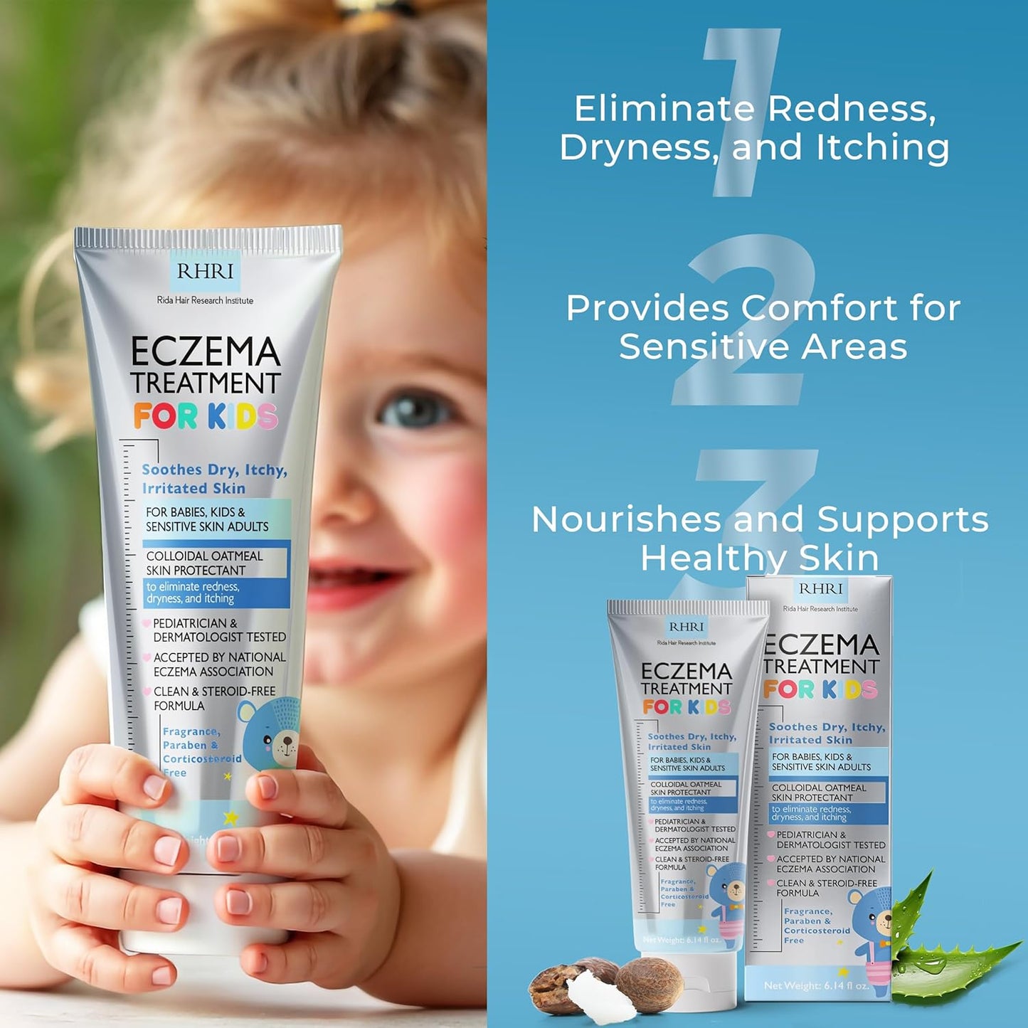Crema para eccema para niños | Crema para eccema con avena coloidal | Cuidado de la piel de los niños para piel seca, picazón, roja e irritada con hidratación calmante | Hidratante para piel sensible
