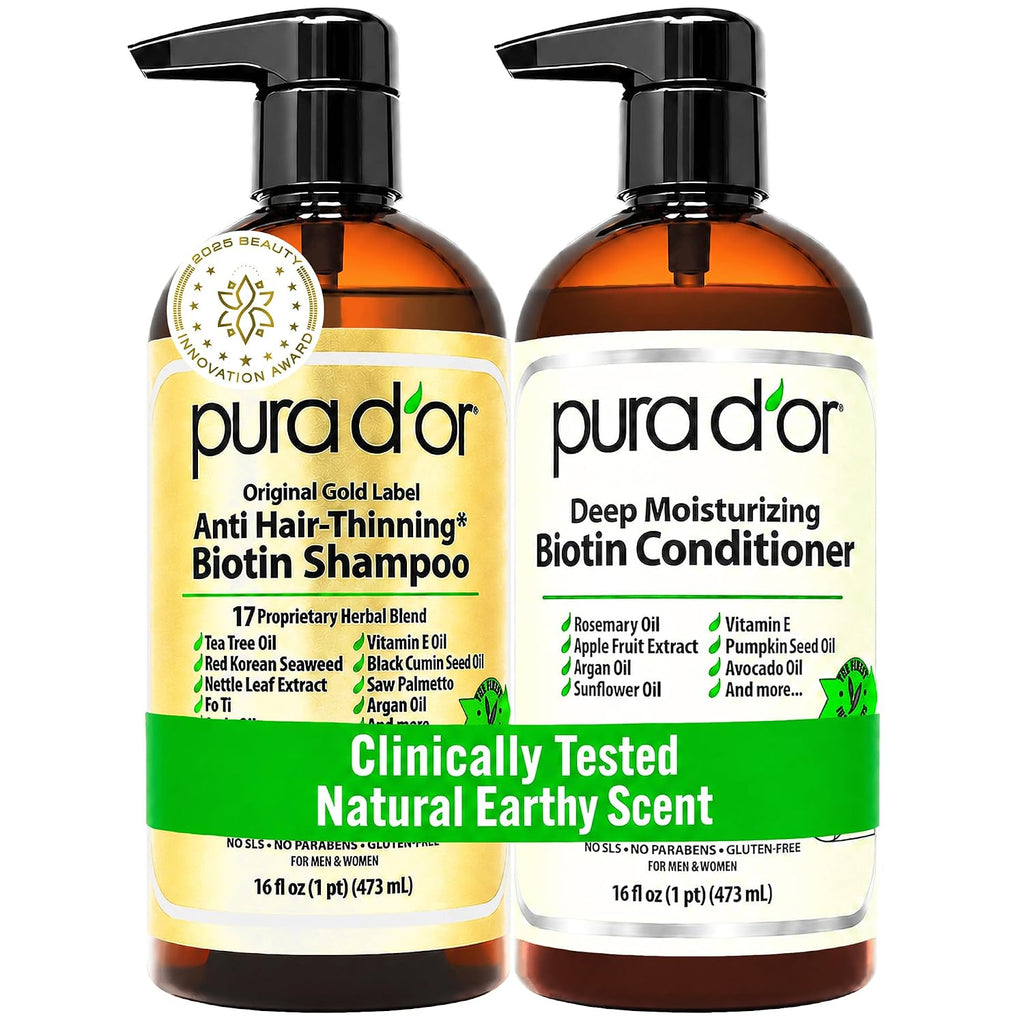PURA D'OR Gold Label - Champú y acondicionador de biotina antia...