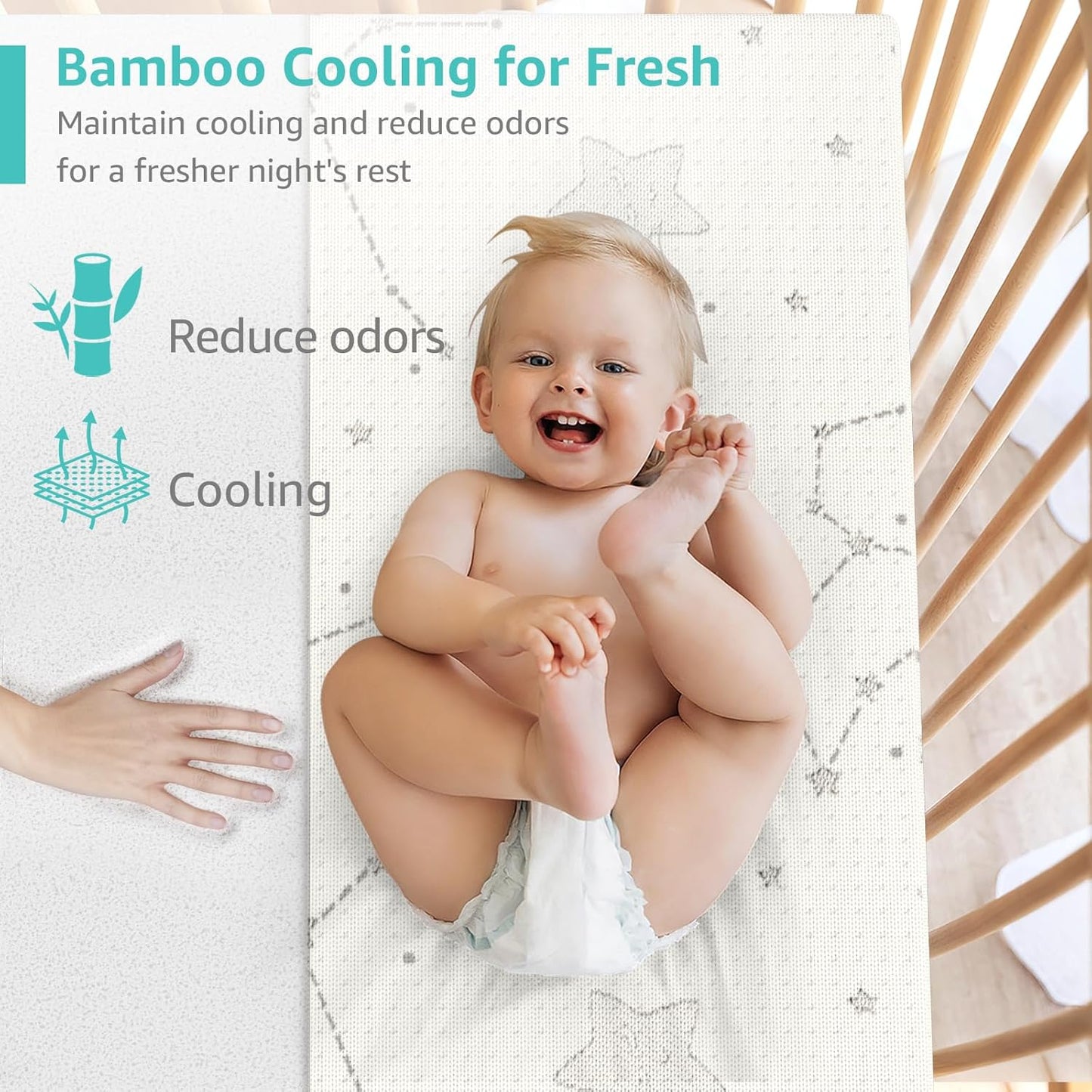 YENING Colchón de bambú Pack and Play, transpirable, 38 x 26 pulgad...