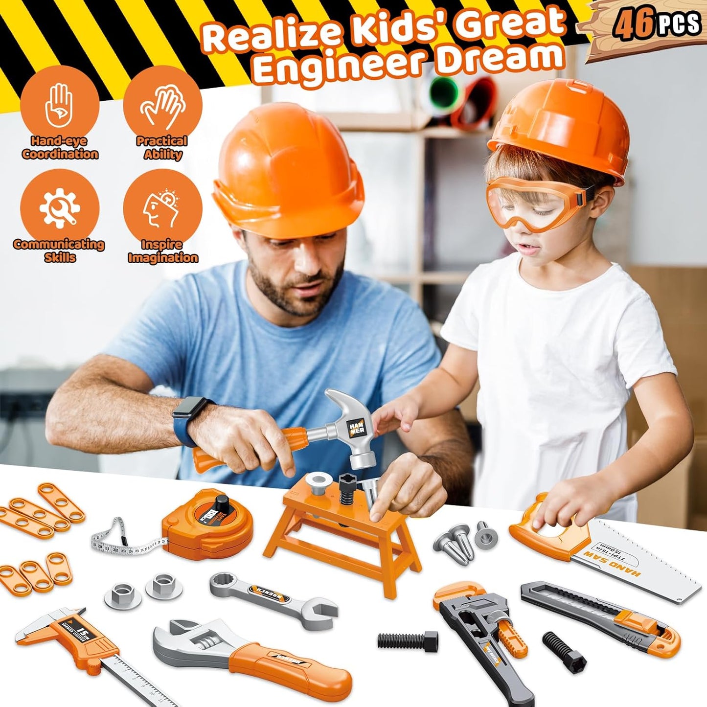 Set de herramientas para niños 46 piezas, regalos de Navidad y cump...