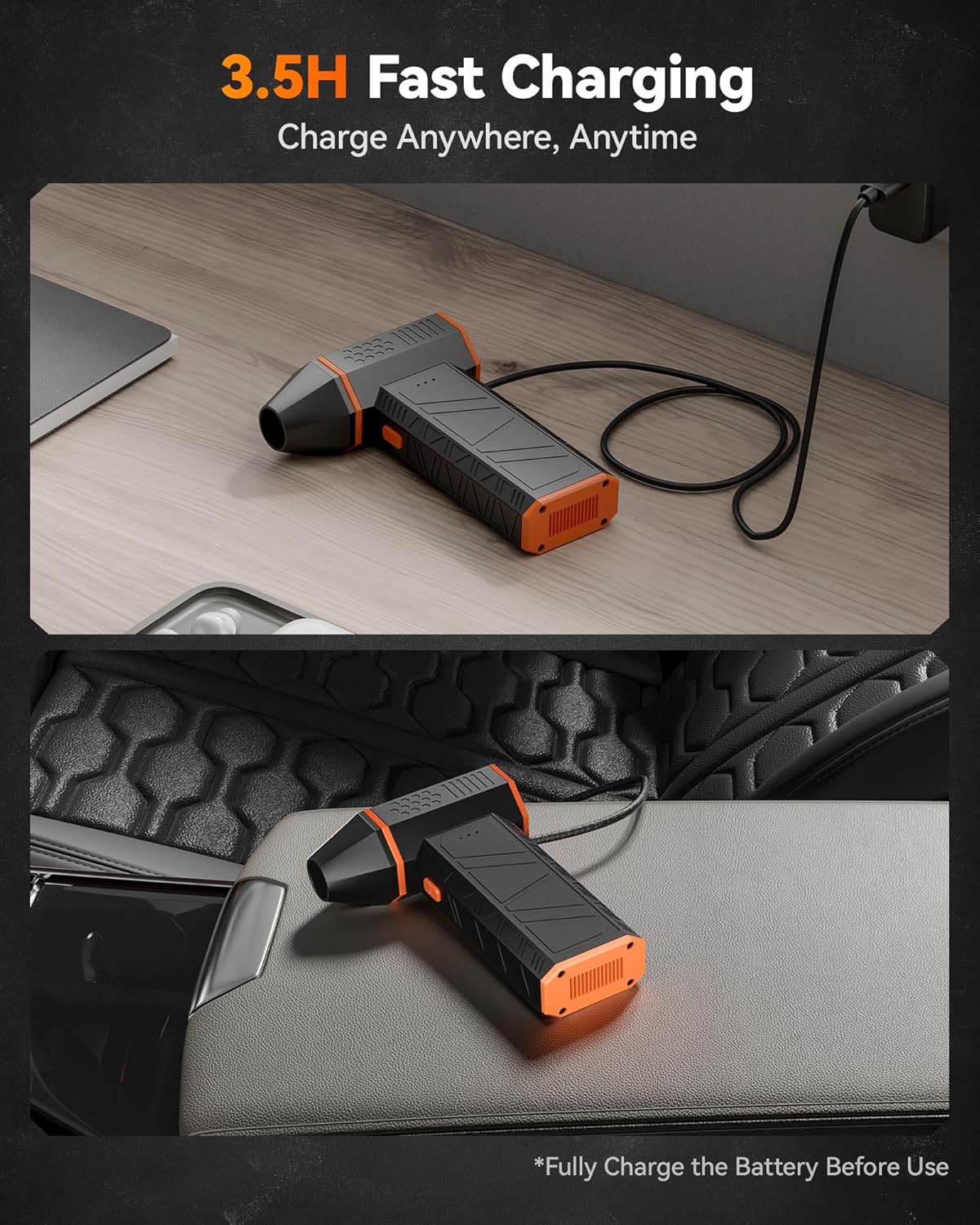 WOLFBOX MF50 Plumero de aire comprimido - Soplador eléctrico de aire de 110000RPM Super Power, soplador mini ajustable de 3 velocidades con carga rápida, soplador de polvo para computadora, teclado