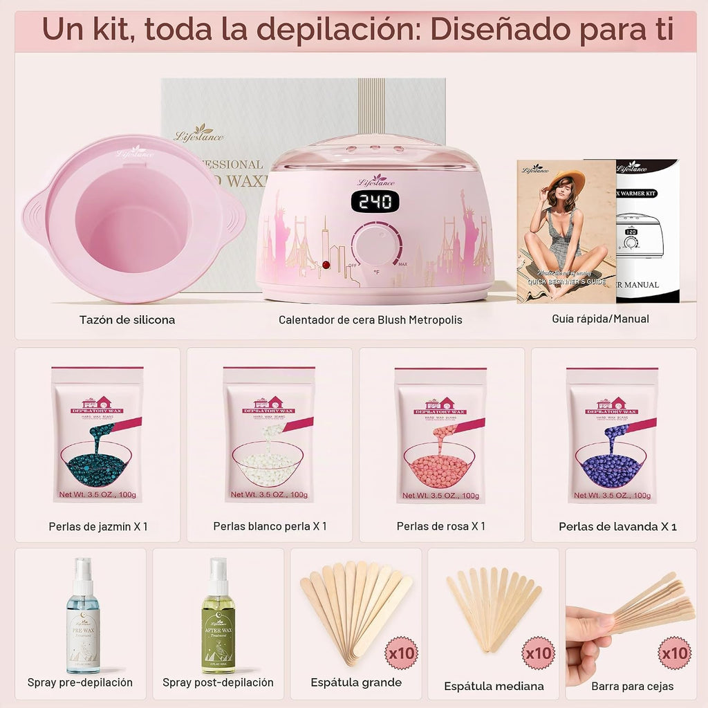 Lifestance Kit de Depilación para Mujeres y Hombres - Calentador Di...