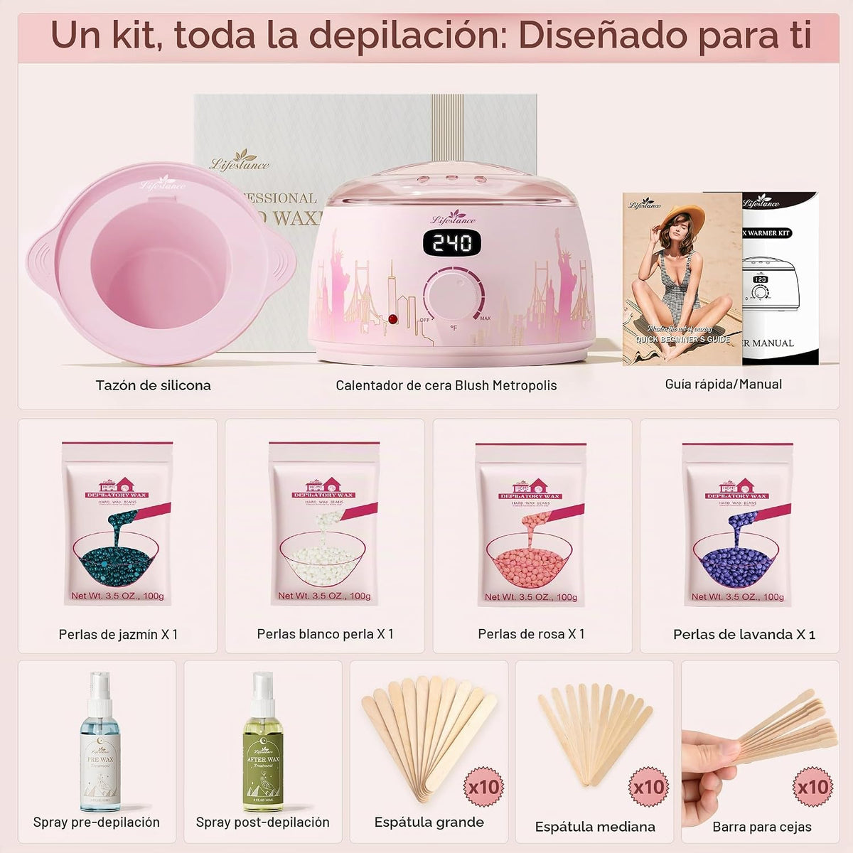 Lifestance Kit de Depilación para Mujeres y Hombres - Calentador Di...